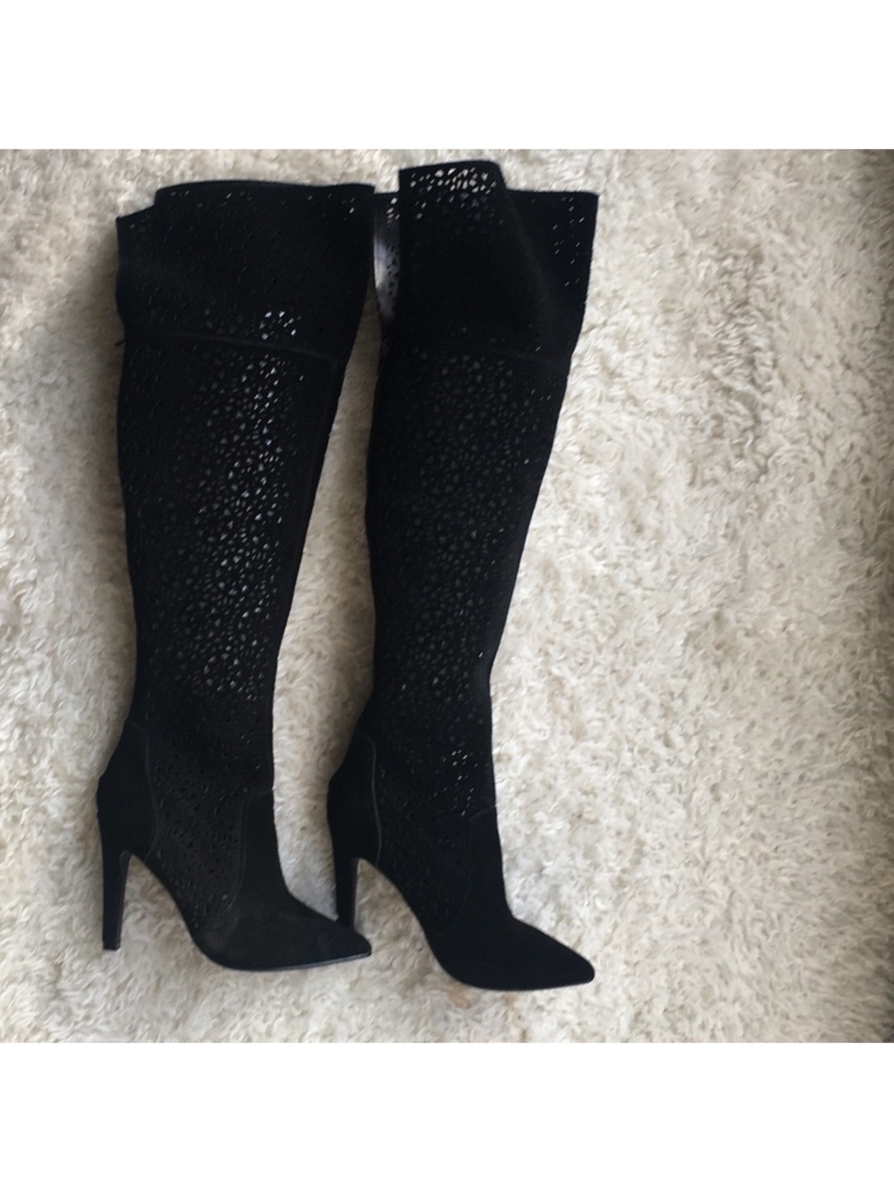 Fergie Black Over-the-Knee Pointed-Toe Stiletto Boots